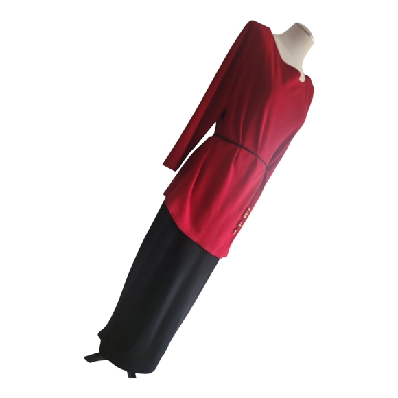 Leslie Belle Red and Black Asymmetrical Dress with Beaded Belt 14 NOS NWT - Picture 7 of 10